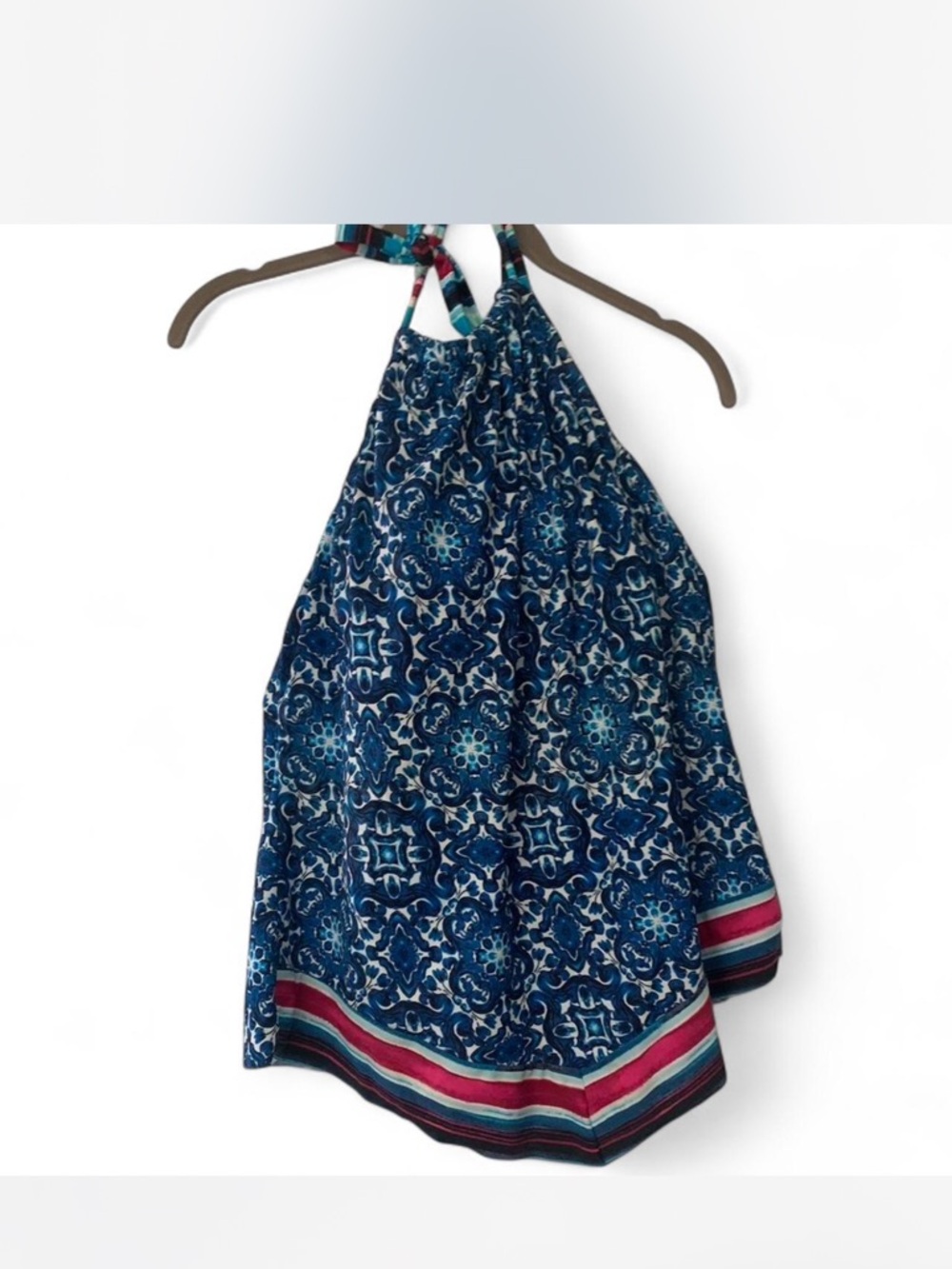 Boho 24th & Ocean tankini Halter Top with Blue Pattern size L